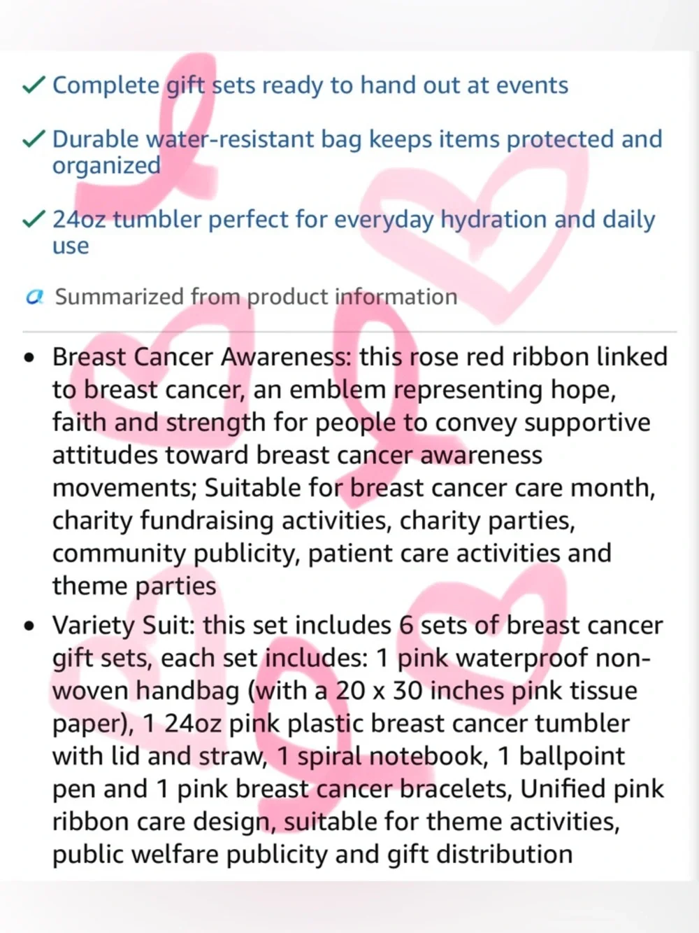 Pink Breast Cancer Awareness Party Favor Set